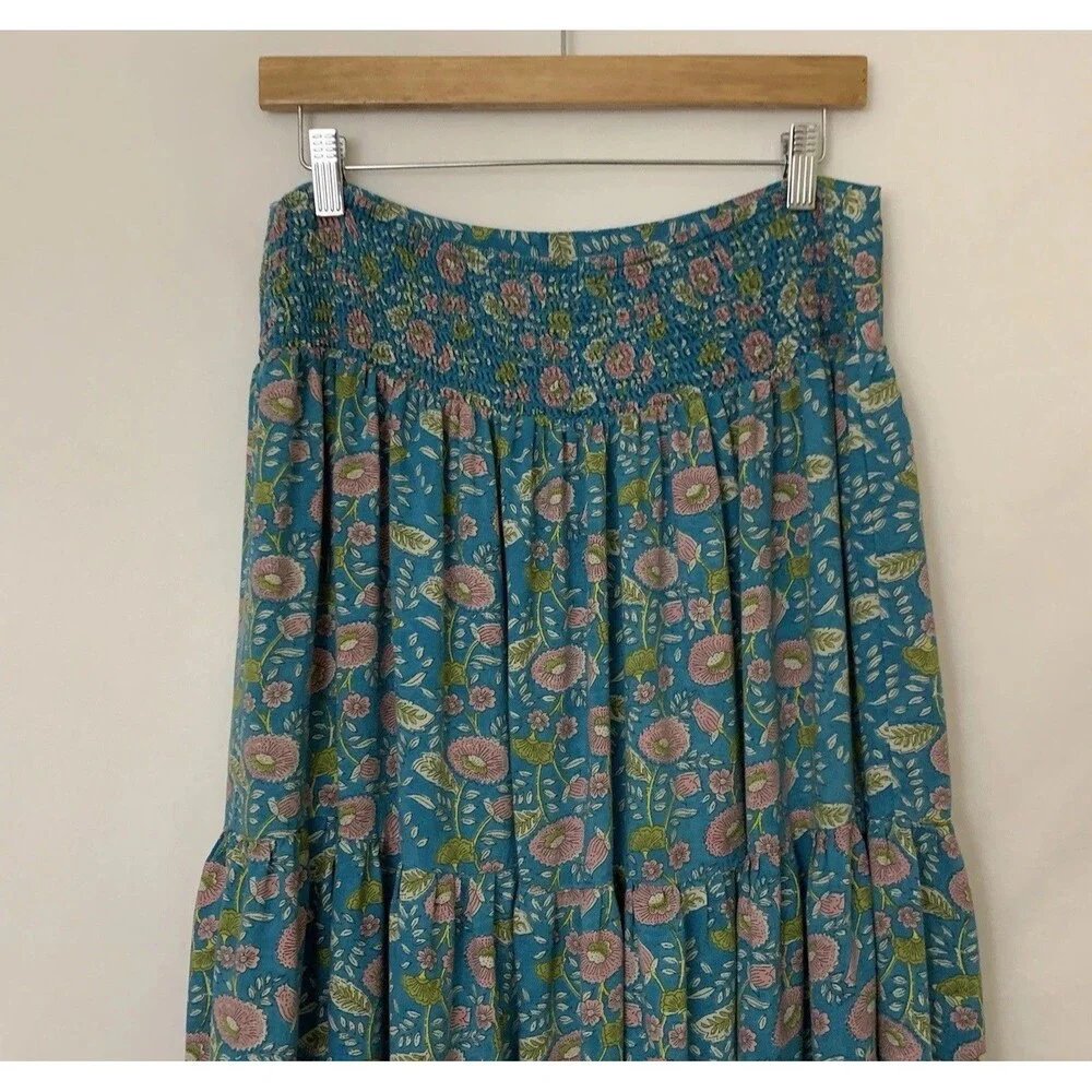 NATURAL LIFE Teal Paisley Maxi Skirt with Pink and Green Accents - Picture 6 of 8
